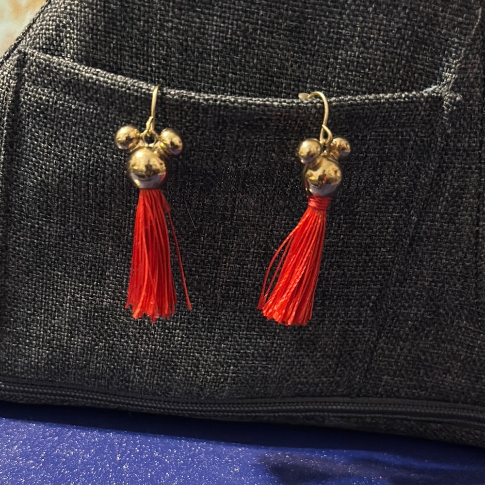 Red tassel with Gold Chinese look earrings